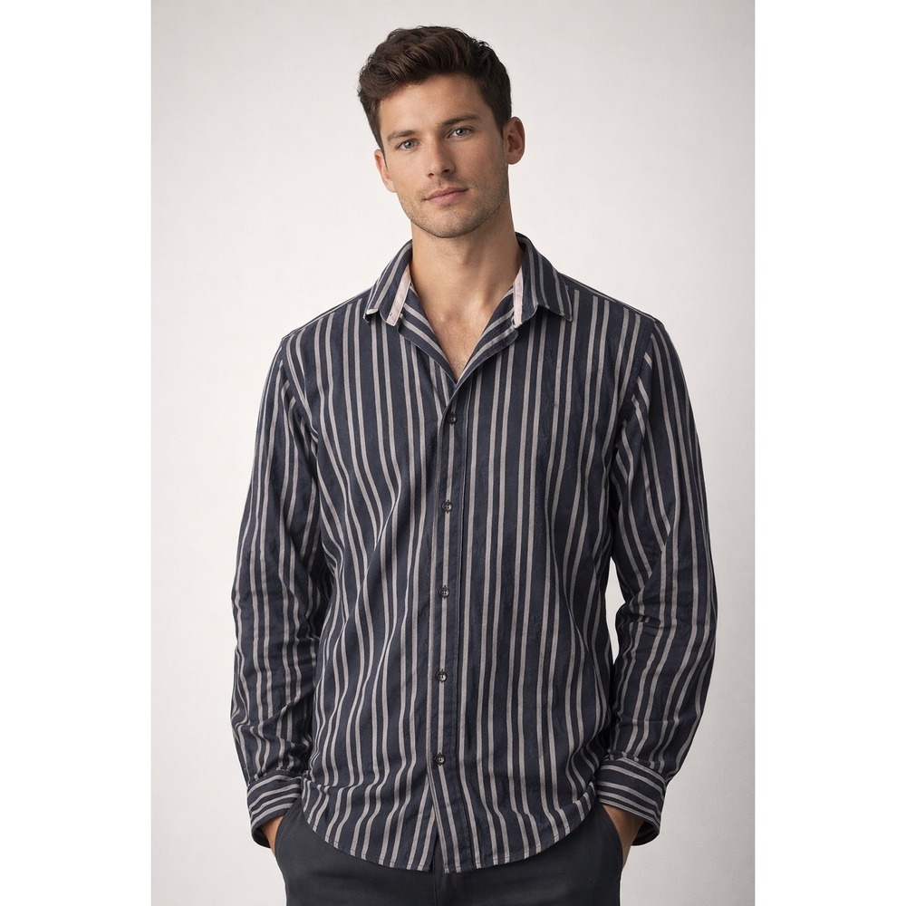 Ben Sherman Black & Gray Striped Button-Up Shirt Size M‎ (2) Long Sleeve